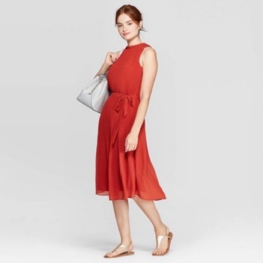 A New Day | Women’s Rust Red/Orange Sleeveless Ruffle Neck Midi Dress, size S